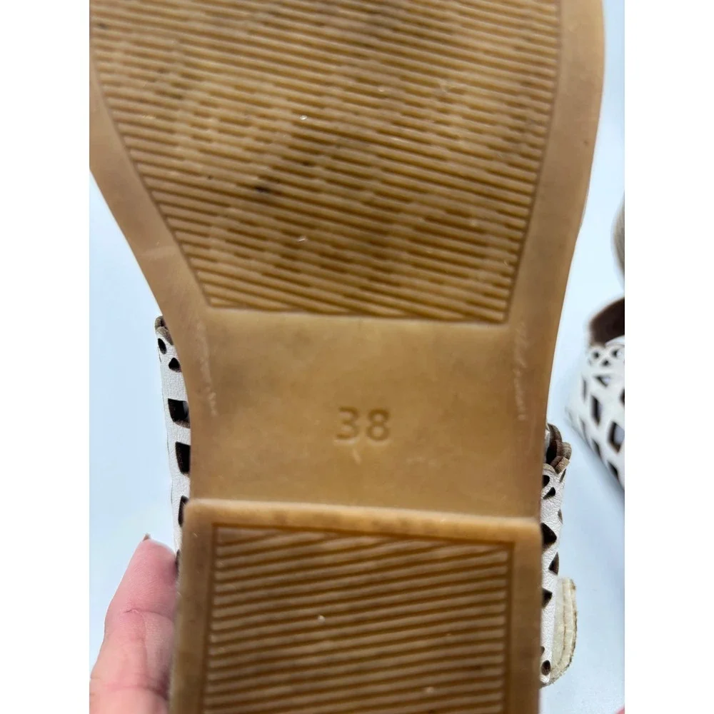 Spring Step Petra-W White Leather Laser Cut Wedge Sandals Womens 38